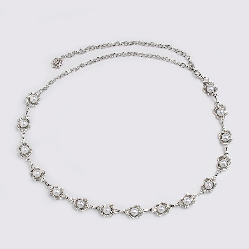 

Женская высококлассная жемчужная цепочка на талию, металлическая изысканная цепочка на талию с полым цветком