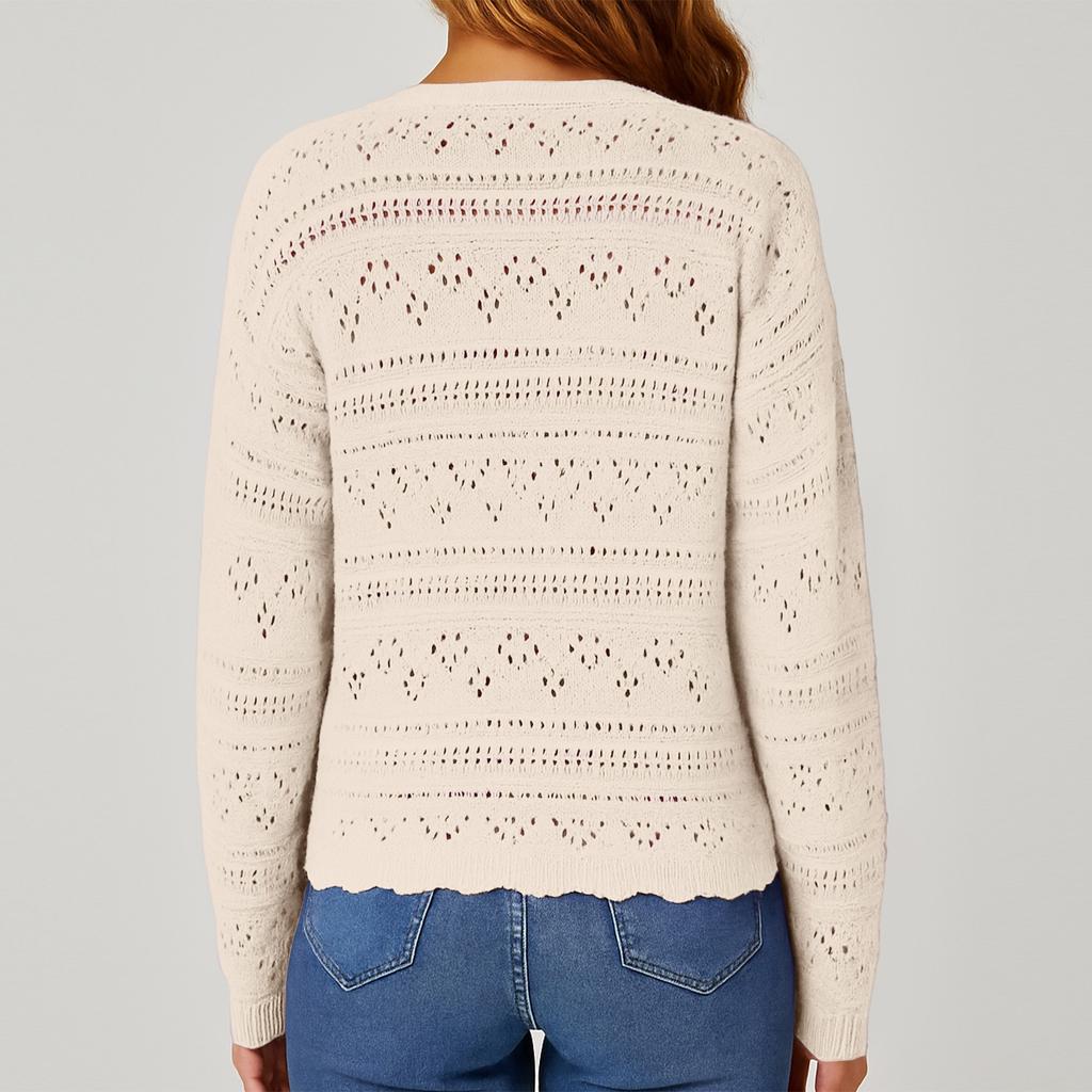Women's Loose V-neck Hollow Out Versatile Knitted Long Sleeved Cardigan Top