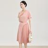 Elegant Slimming Pleated Short Sleeve Waist-Cinching Dress for Spring/Summer