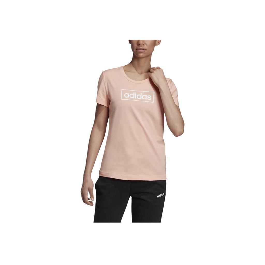 Adidas Solid Color Letter Logo Sports Fitness Short Sleeve T-Shirt Women Tops Pink EI4584