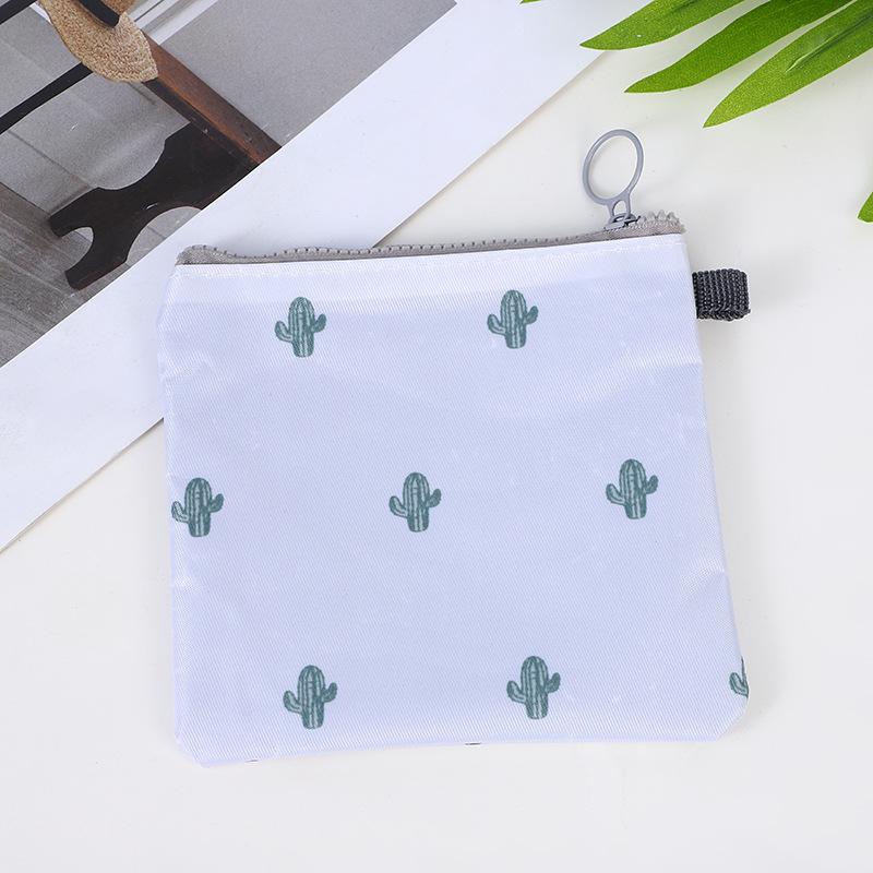 Zippered Cartoon Print Sanitary Pad, Coin, Earphone, Key, Card Storage Pouch