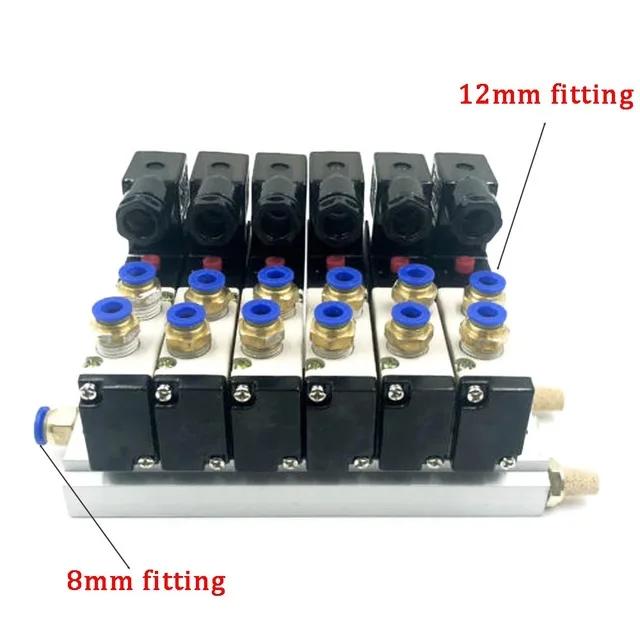 12/24V DC 110/220V AC Multi Option 4V210-08 Pneumatic Solenoid Valve Block With Muffler Fitting Base Manifold 2/3/4/6 Way