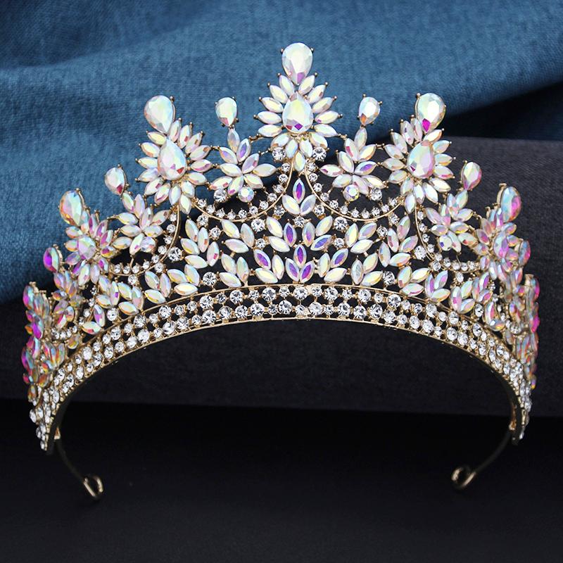 Baroque Rhinestone Bridal Large Crystal Crown and Earrings Set Wedding Headdress Party Accessories Pageant Queen Tiara Jewelry