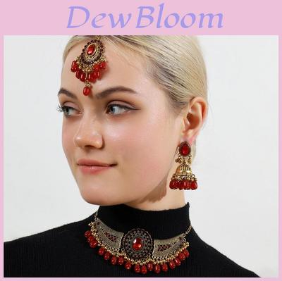Geometric Bridal Headpiece Set With Metal Earrings And Necklace For Women