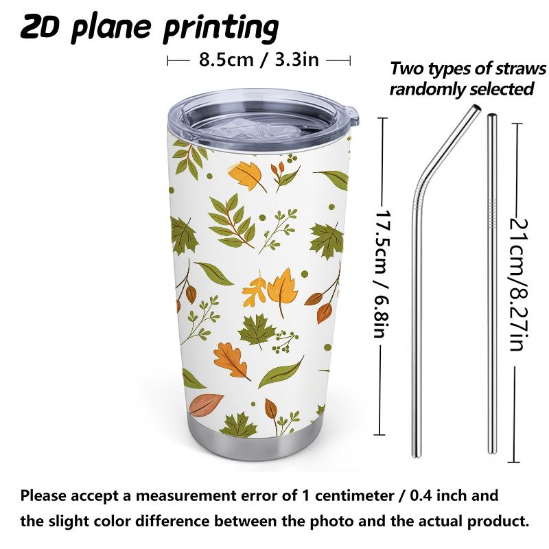 591ml Car Tumbler Autumn Maple Leaf Elements Straw Cup Tumbler With Lid Metal Drink Mug Straight Tumbler Leakproof Tumbler