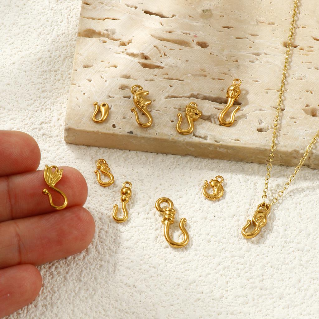 5 Pcs 304 Stainless Steel Tail Connection Hook Clasps 18k Gold Plated Fish Dragon Head For Diy Necklace Bracelet Charm Jewelry