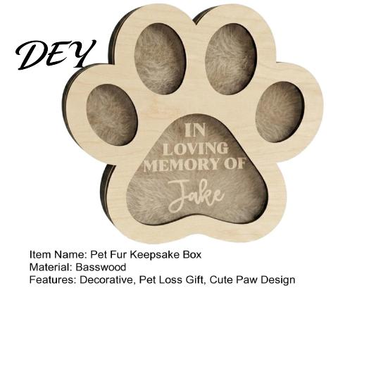 Pet Remembrance Box for Cat Hair Keepsake Box, Cute Paw Shape Memorial Wooden Fur Dogs And Cats, Loss Sympathy Gift Small