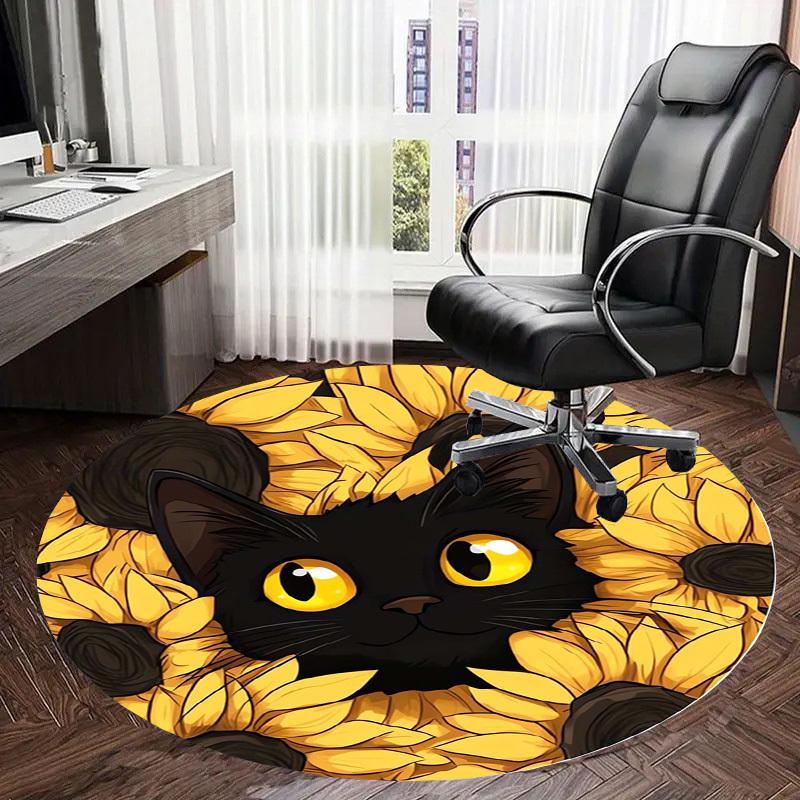 1pc Office Carpet Chair Mats Black Cat Sunflowers Perfect for Decorating Office Chairs, Living Rooms, Or Bedrooms