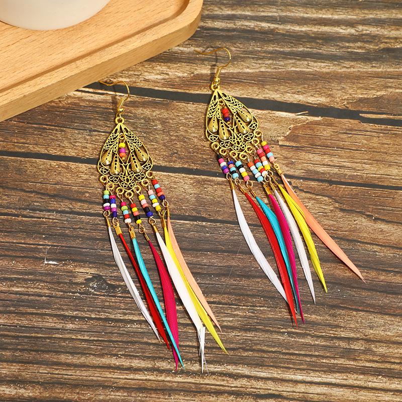 Bohemian Long Tassel Feather Earrings - Trendy Douyin-Inspired Design for Women