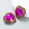 Women's Stud Earring Exaggerated Alloy Crystal Heart Earrings Super Flashing Personality Earrings