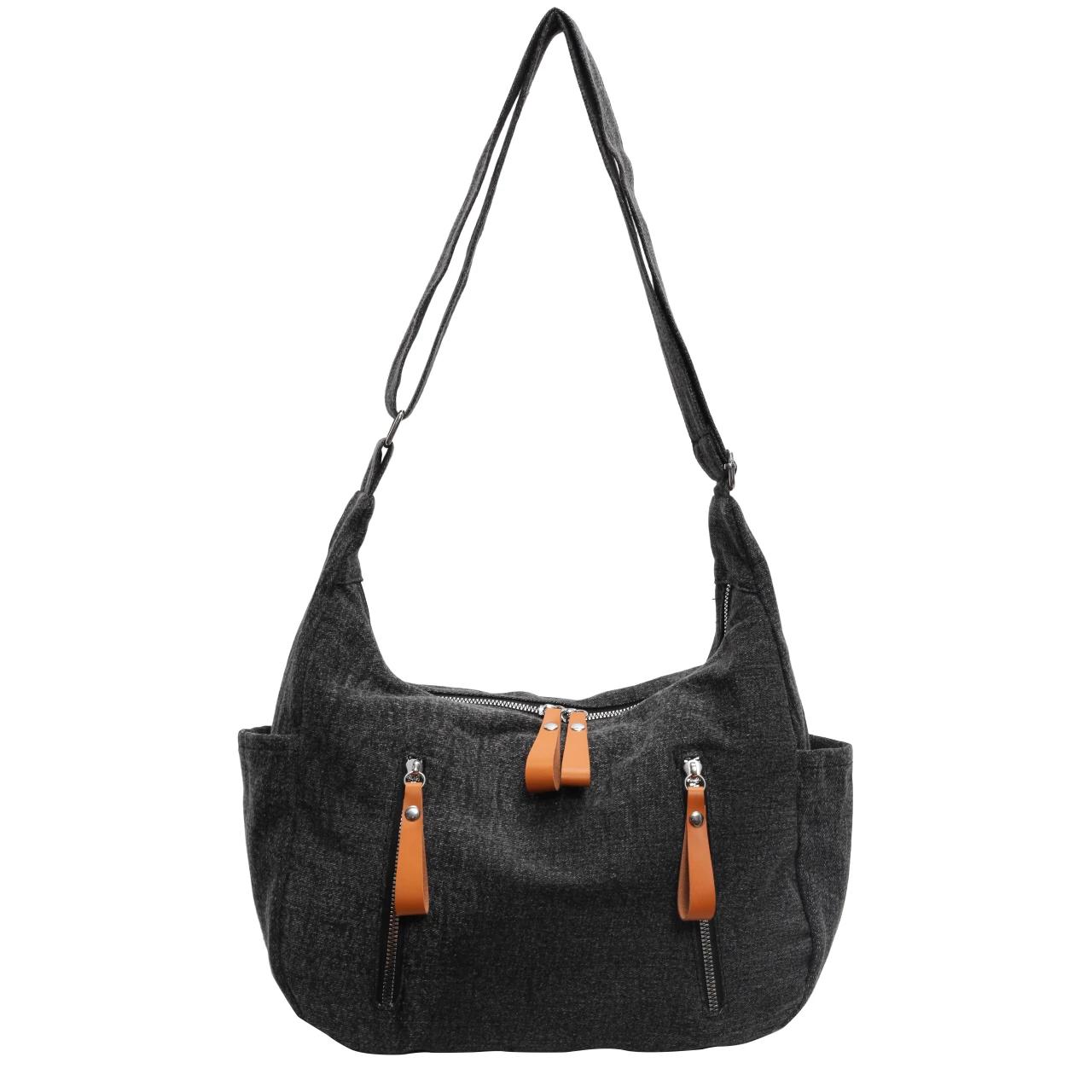 

New Denim Contrasting Zipper Versatile Crossbody Bag Elegant Retro Simple Color Contrast Shoulder Bag Premium Durable