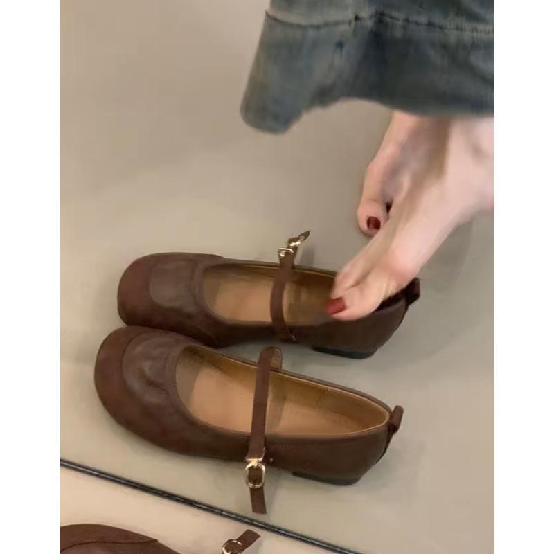 Verze ovčí kůže~ Boty Mary Jane z pravé kůže s plochou podrážkou v retro stylu s jednoslovnou přezkou, dámské francouzské lehké boty na dojíždění, společenské boty
