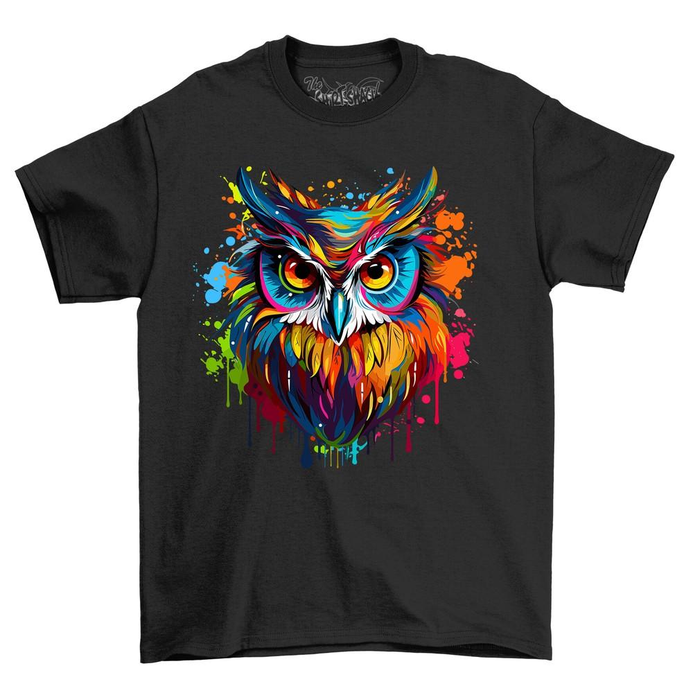 Owl 2 Paint Drip Design t-shirt - A Wise and Colorful Choice! Funny t-shirt, Uni