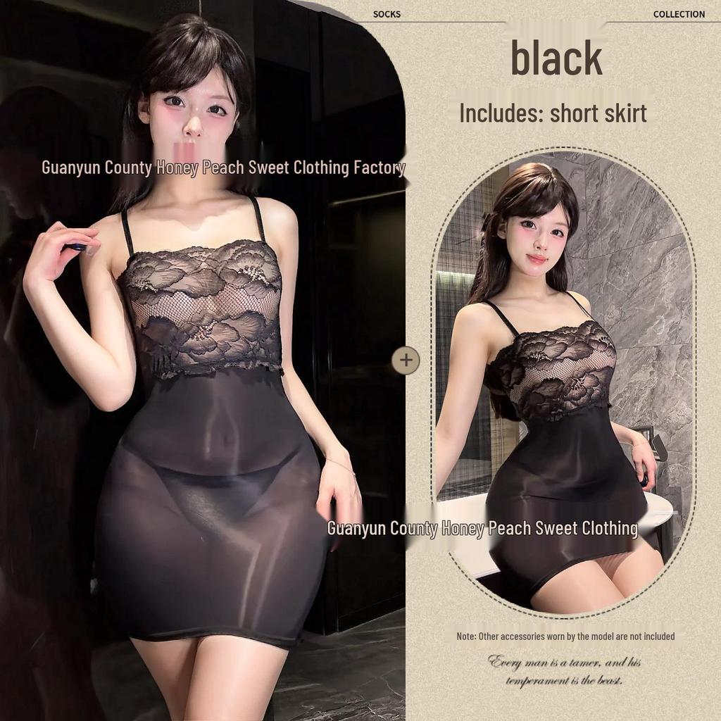 Sexy Lingerie Sheer Lace Panel Bodycon Spaghetti Strap Mini Dress for Women