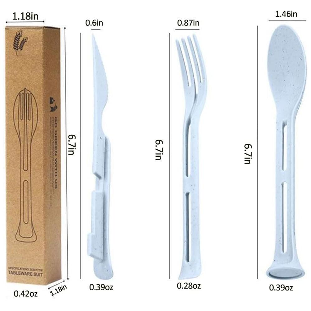3dílná přenosná sada příborů, vyrobená z pšeničné slámy, odnímatelné nože a vidličky, cestovní příbory, sada příborů na piknik, kempin