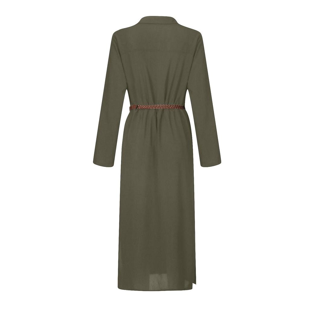 Lässiges, lockeres, langes Hemd für Damen mit langen Ärmeln, einfarbiges Hemdkleid mit langen Ärmeln