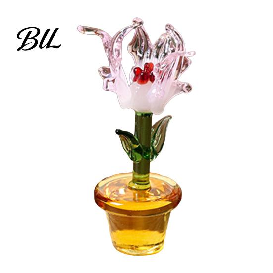 Small Potted Plant Decor Handcraft Glass Flowers Figurines Hand Blown Mini Flower Handmade Ornament Collectible Floral Gifts for Mother's Day Birthday