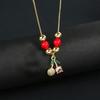 Hot Sale Crystal Red Cherry Pendant Necklace For Woman Gold Plated Fruit Collarbone Chain Fashion Daily Party Jewelry Gift