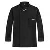 Women Men Chef Shirt Breathable Sweat Absorption Solid Color Long Sleeves Stand Collar Cooking Restaurant Plus Size Unisex Pocket Chef Uniform