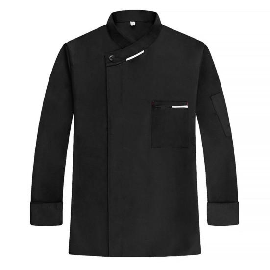 Women Men Chef Shirt Breathable Sweat Absorption Solid Color Long Sleeves Stand Collar Cooking Restaurant Plus Size Unisex Pocket Chef Uniform