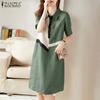 ZANZEA Women Casual Turn Down Collar Short Sleeve Shirt Dress