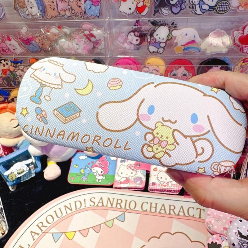 Hello Kitty Glasses Case Cute Girly Heart Leather Myopia Glasses Case Shockproof Anti-pressure Girls' Storage Glasses Box Gift