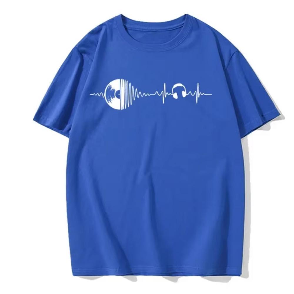 Men's Summer Short Sleeve Round Neck Casual Fashion Solid Color T-Shirt Fashion Men's Sports Digital Music Printed Sports Top