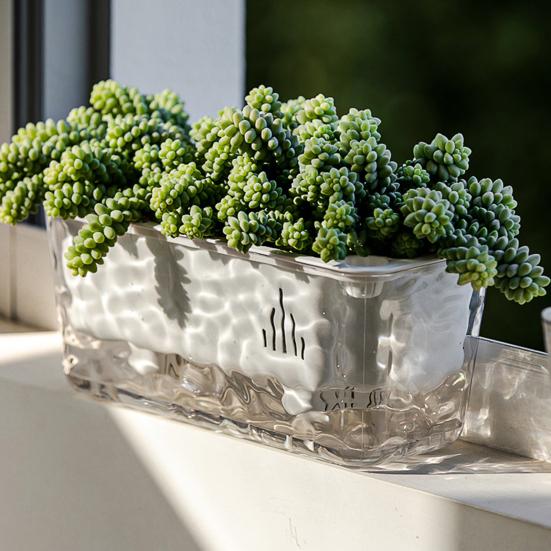 Maceta Transparente de Riego Automático para Plantas de Interior y Exterior Maceta de Plantación con Agujero de Drenaje Depósito Profundo Maceta para Hierbas y Flores con Cuerda de Mecha
