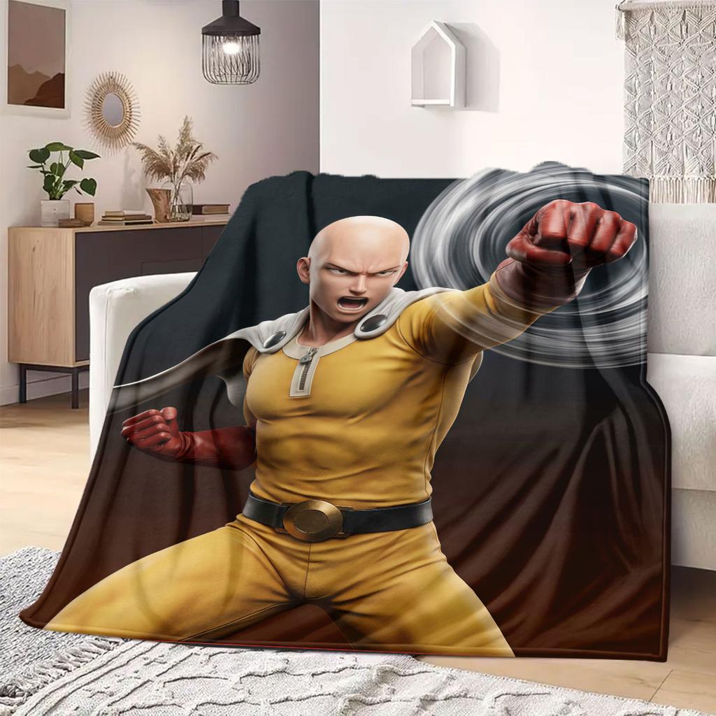 One Punch Man Modern 2D Print Flannel Blanket, Anime Design for Bedroom, Cozy Travel Picnic Throw Blanket_LIAN