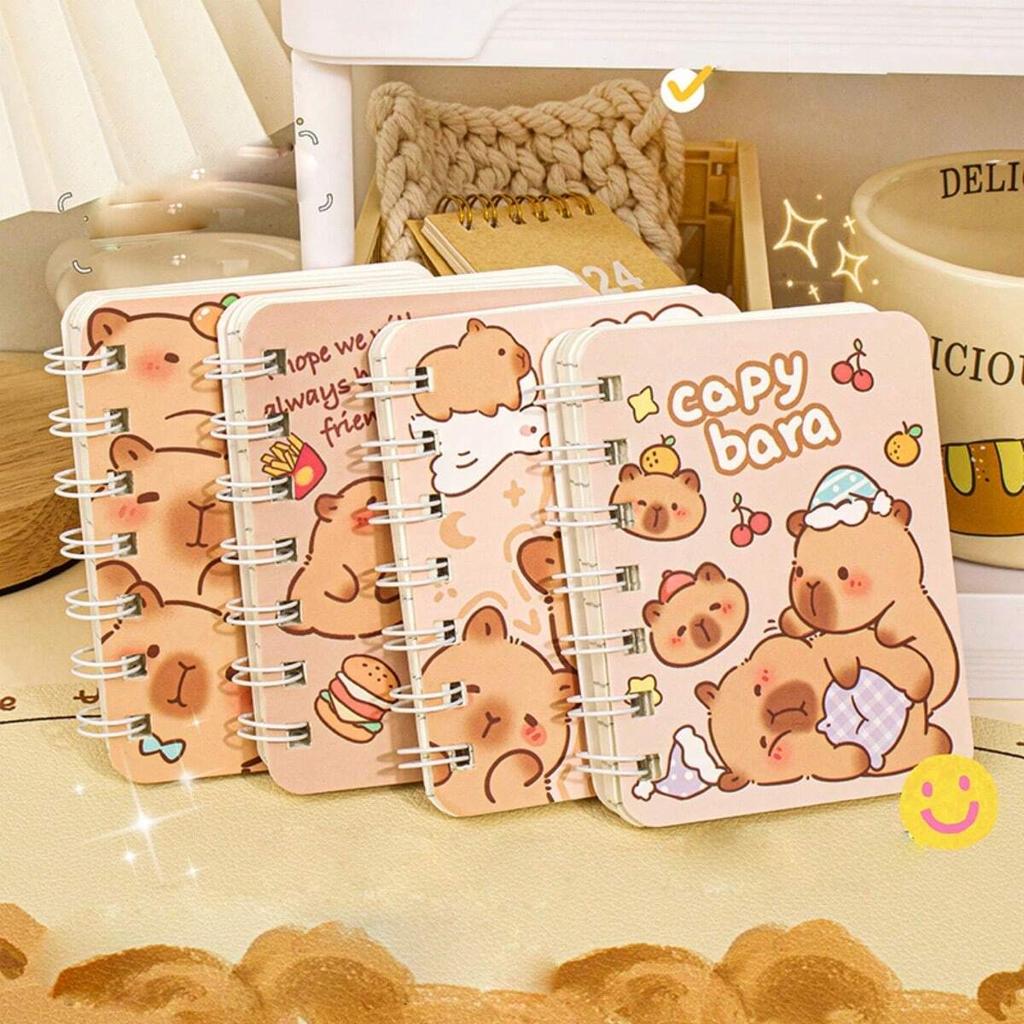 4Pcs Capybara A7 Coil Notebook Portable Horizontal Line Paper Mini Pocket Hand Account Book School Office Stationery Supplies