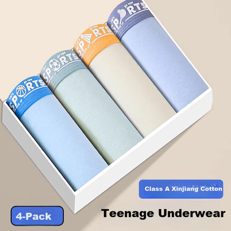 LANGSHA Youth Underwear for Men, Spring And Summer 2026, Puberty Pure Cotton Antibacterial Breathable Boxer Briefs for Middle And High School Students