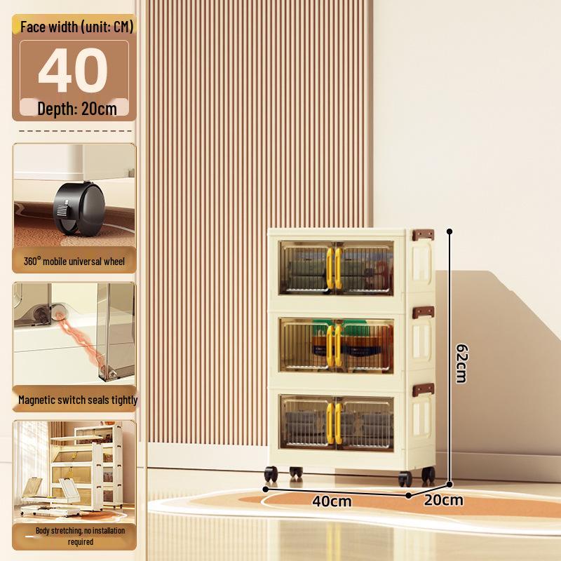 40-60cm Wide Transparent Foldable Double Door Floor Storage Cabinet with Multiple Layers