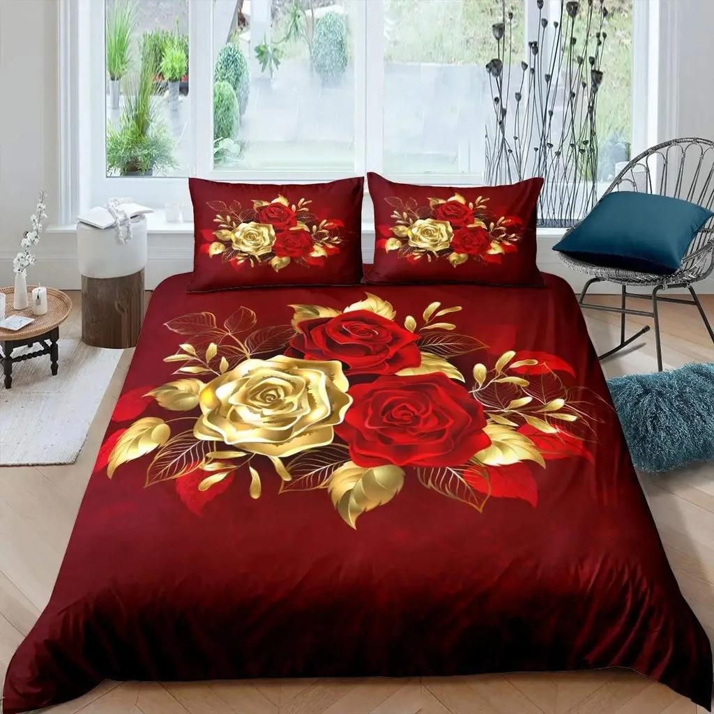 Valentine'S Day Rose Duvet Cover Set Romantic Couple Theme Bedding Set 3D Rose Comforter Cover Set Love Bedspread Twin King Size