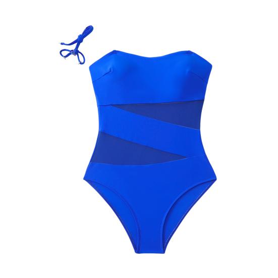Damen Monokini Unifarbene Mesh-Einsätze Figurbetont Sexy Einteiler Badeanzug Strandmode