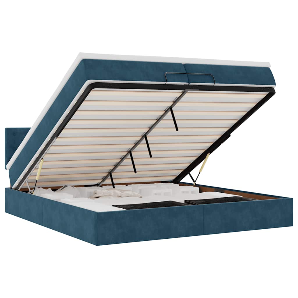 Ottoman Bed with Mattresses & LED Lighting Dark Blue 200x200 cm Velvet