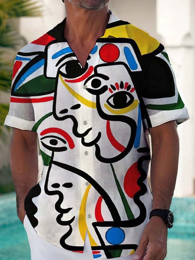 Línea Casual Primavera y Verano Facebook Camisa Hawaiana Estampada 1D Hombres Fabricante Comercial Viento Ligero Maduro Lino