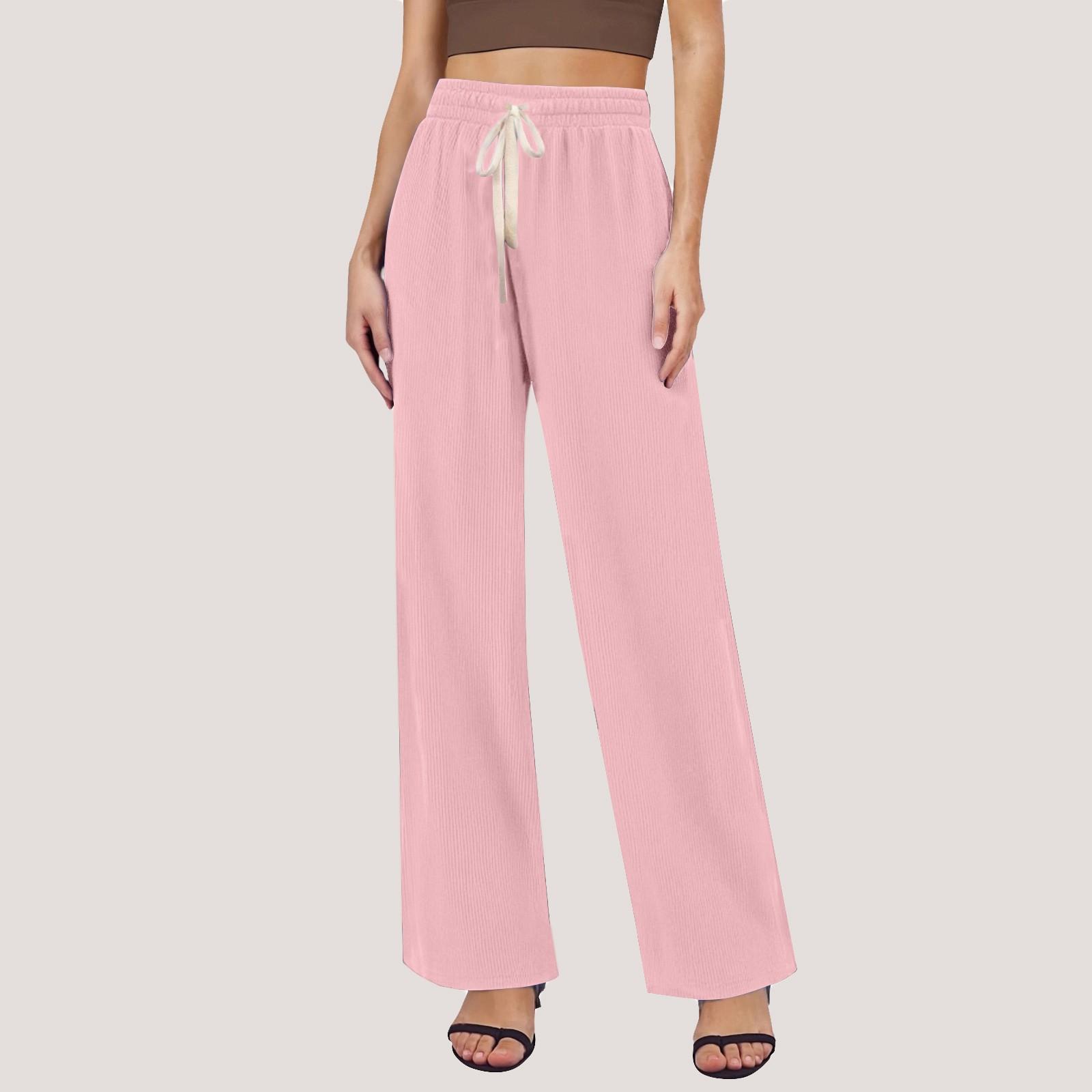 

Женские широкие брюки с карманами, легкие, с высокой талией, свободные, укороченные брюки с поясом One Size розовый