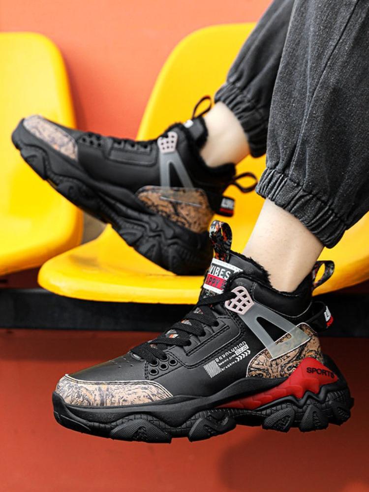 Men New Fleece Lined High Top Dad Shoes Lace Up Warm Casual Versatile Youth Student Sport Cotton Winter Shoes Fashion
