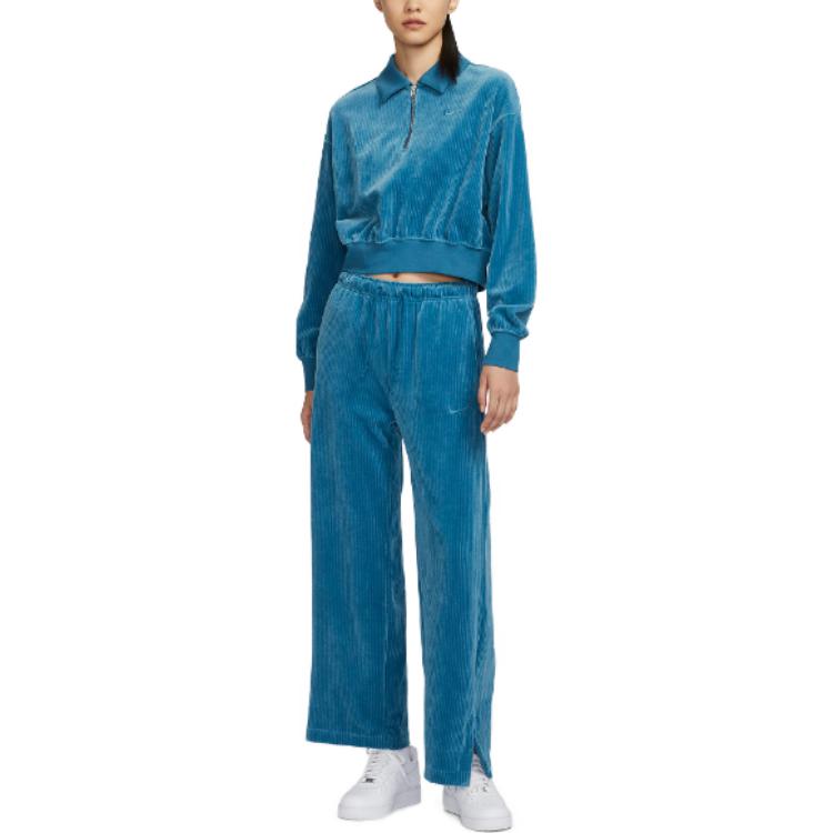 Nike Sportbekleidung Einfarbig Kurzarm Polo Sweatshirt Damen Sweatshirt Blau DQ5939-457