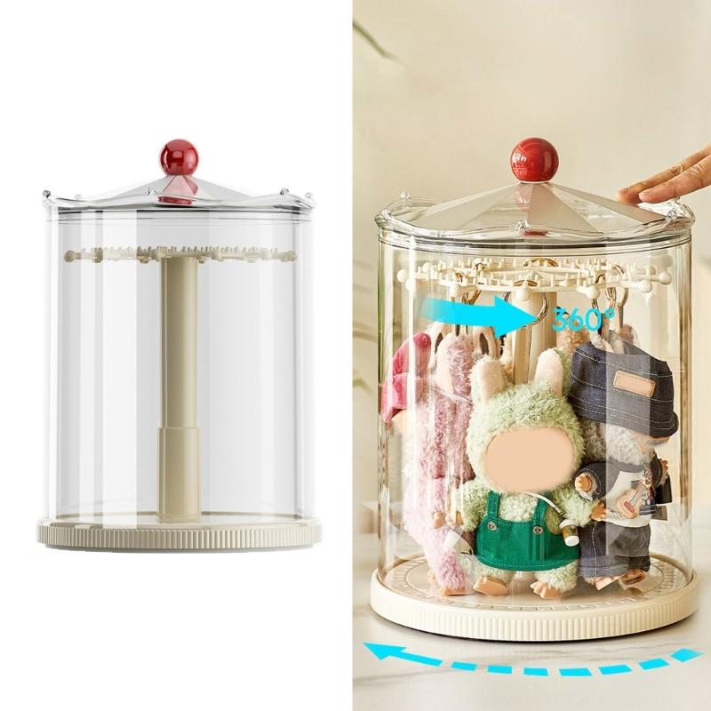 Rotating Display Stand For Collectible Keychains And Mini Figures With Multi Layer Storage Dustproof Clear Cover