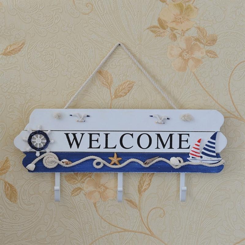 Farmhouse Entryway Wall Hook Rack Wooden Welcome Hook Rack For Coats Key Hat Bathroom Storage Organizers