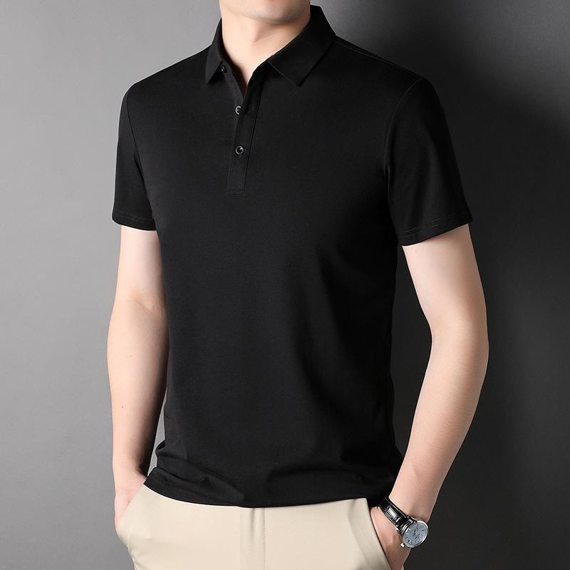 Summer Young Men's Half-sleeved Mulberry Silk Lapel Short-sleeved Polo Shirt Casual Solid Color Short-sleeved Men's T-shirt