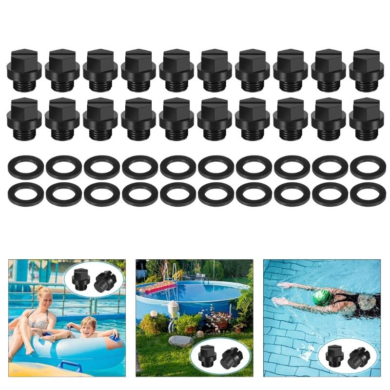 20 Pieces Multipurpose Pool Pumps Drain Plugs with O Rings for Haywards Super and Power Series Models Accessory