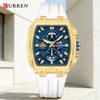 CURREN Luxus Sport Chronograph Uhr für Herren - 41mm Rechteckiges Zifferblatt Quarzwerk mit Leuchtzeigern & Datum Silikonarmband