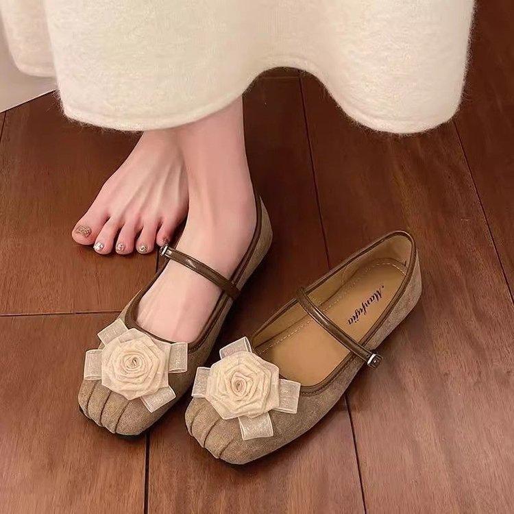 Flower Fairy Wind Mary Jane Shoes Buckle Single Shoes Women's Shoes 2025 Autumn New Soft-soled Flat-soled Shallow Mouth Beanie Shoes