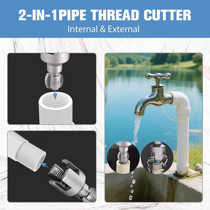 Pipe Thread Cutting Tool - Electric Drill Compatible PVC Pipe Threader Kit, PVC Thread Maker Tool , 1/2" 3/4" Tool