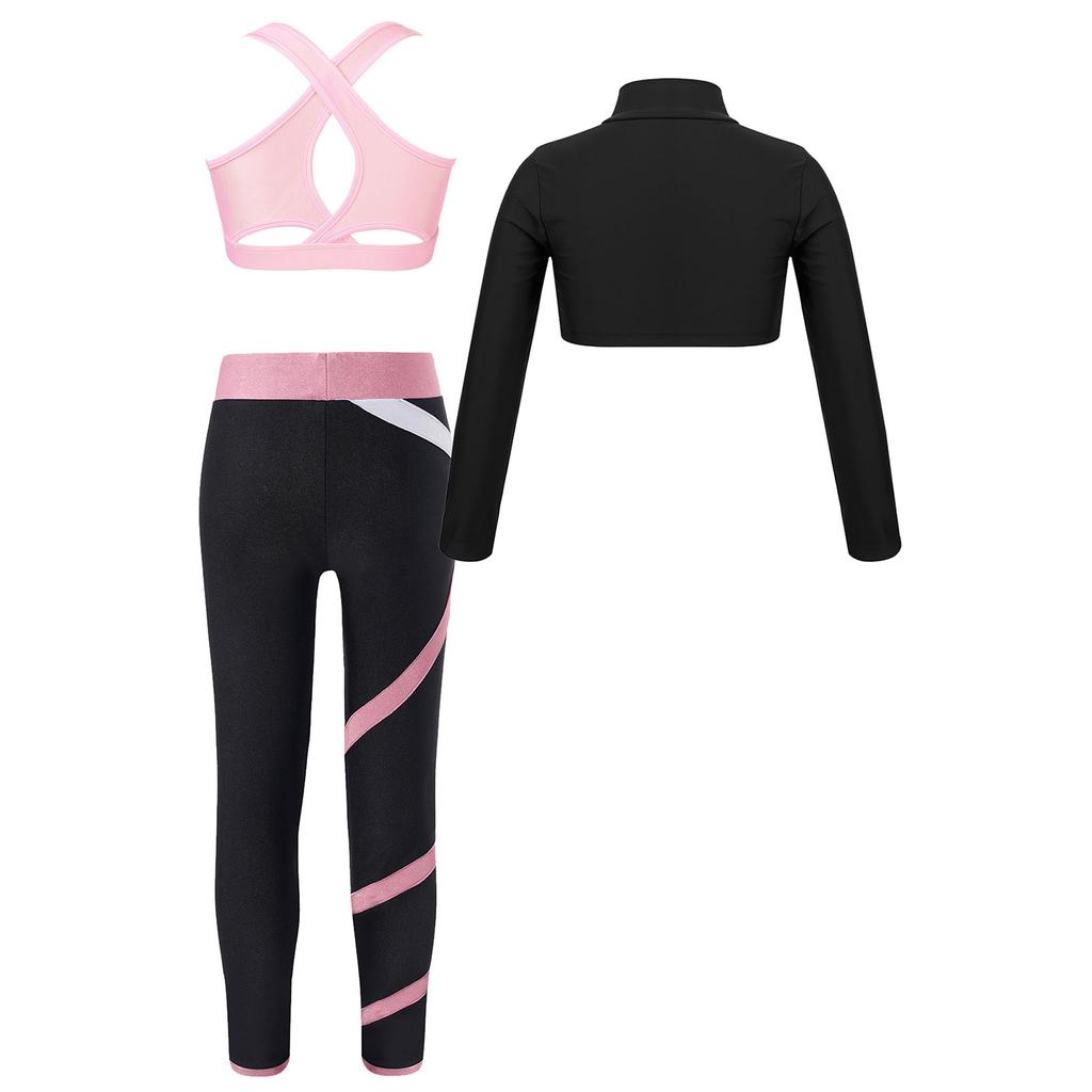 Girls Athletic Leggings Yoga Pants Sleeveless Crop Tank Tops for Kids Workout Cheer Dance