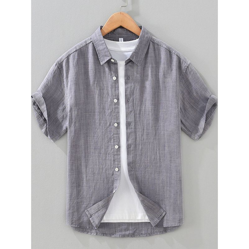 Foreign Trade Surplus Summer New Solid Color Linen Short-Sleeve Shirt for Men, Loose Casual Shirt, Lyocell Ice Silk Top