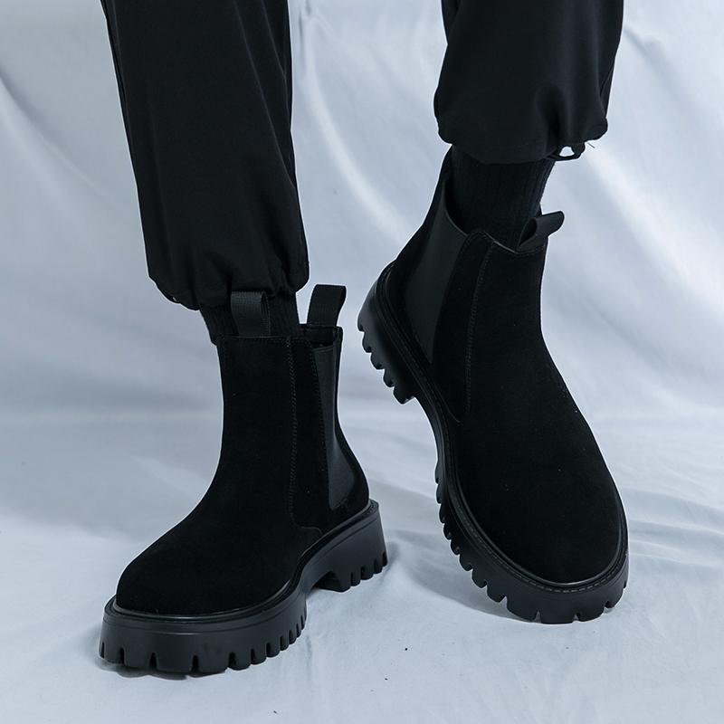 Fashion Quality Rubber Thick Sole Cushioned Comfortable Chelsea Boots Slip-on Men's Business Boots Autumn Winter Outdoor Non Slip Boots