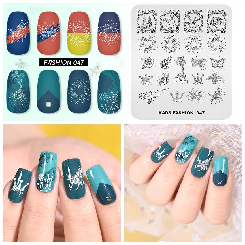 kads Fashion 047 Nagel-Stempelplatten, Nail Art, Einhorn, Blumen, Bildplatte, Schablone für Nägel, Maniküre, Nagelzubehör, Stamper